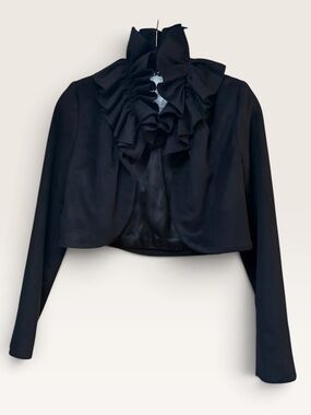 MILLY OF NEW YORK GORGEOUS BLACK SOFT CROP WOOL SILK RUFFLE JACKET EUC 4